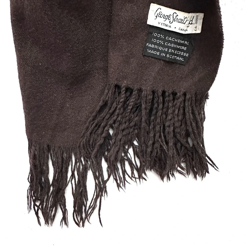George Straith 1960s 100% Cashmere Scarf Made in Scotland Fringed Vintage Brown